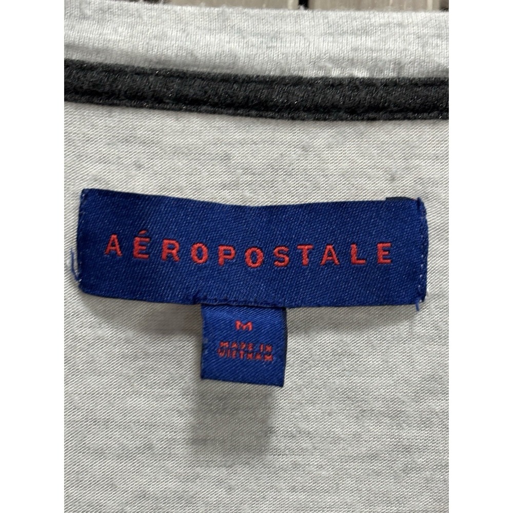 Aeropostale Logo Gray Crew Neck Jersey Knit Top Size M Long Sleeve Soft - Picture 2 of 7